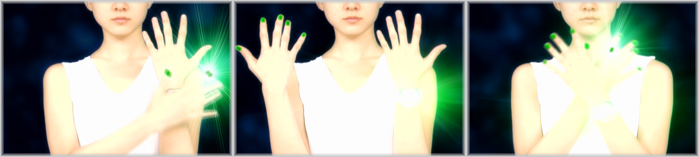 La trasformazione applica una manicure verde alla ragazza