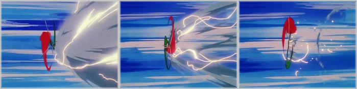 La rosa di Tuxedo Kamen neutralizza un vortice di energia avversario