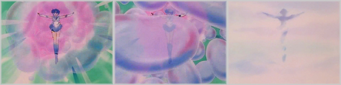 Gli ultimi momenti della sequenza: la nebbia originatasi dalla corrente di bolle lascia intravedere solo la sagoma della guerriera