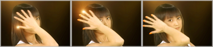 La trasformazione applica una manicure arancione alla ragazza